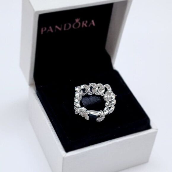 Pandora Pave Cuban Chain Ring Size 7.5 - Picture 3 of 7